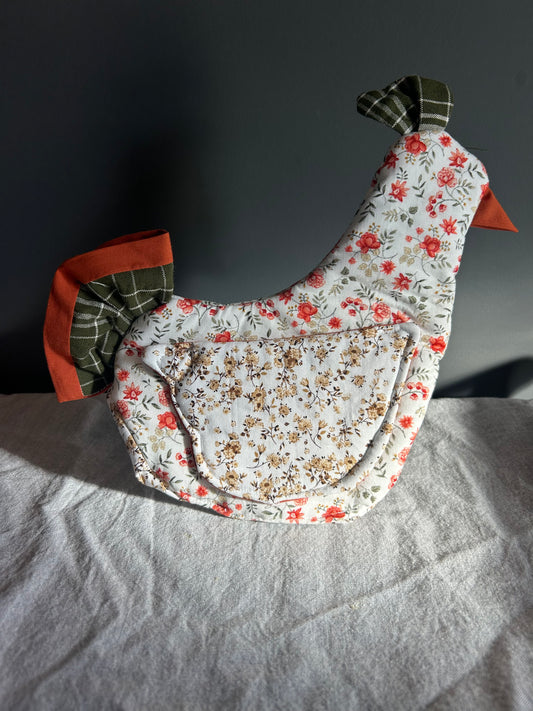 Chicken Oven Mitt. Floral/Green Plaid