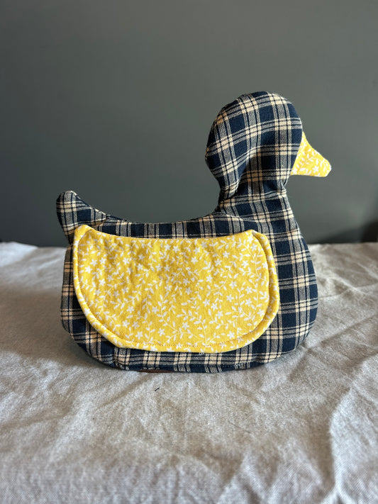 Duck Oven Mitt. Yellow floral/Navy
