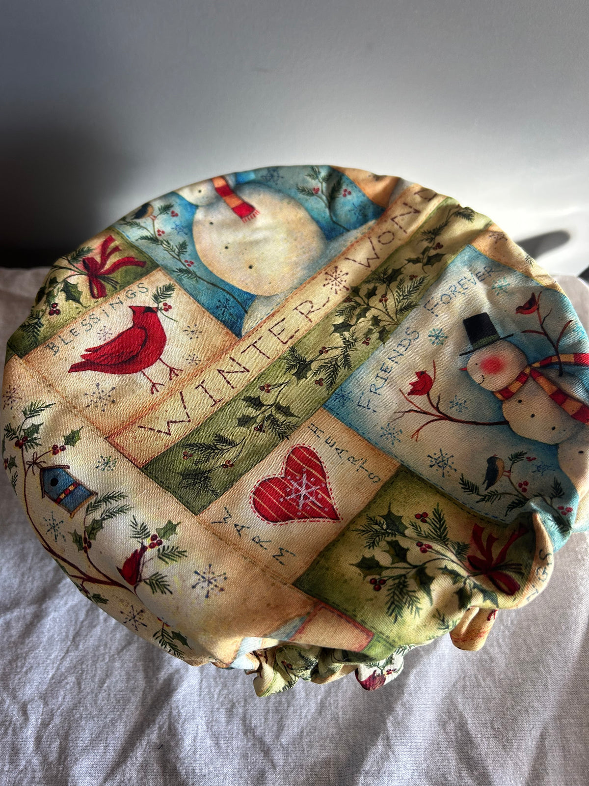 Reversible Bowl Cover. Christmas Tree/Winter