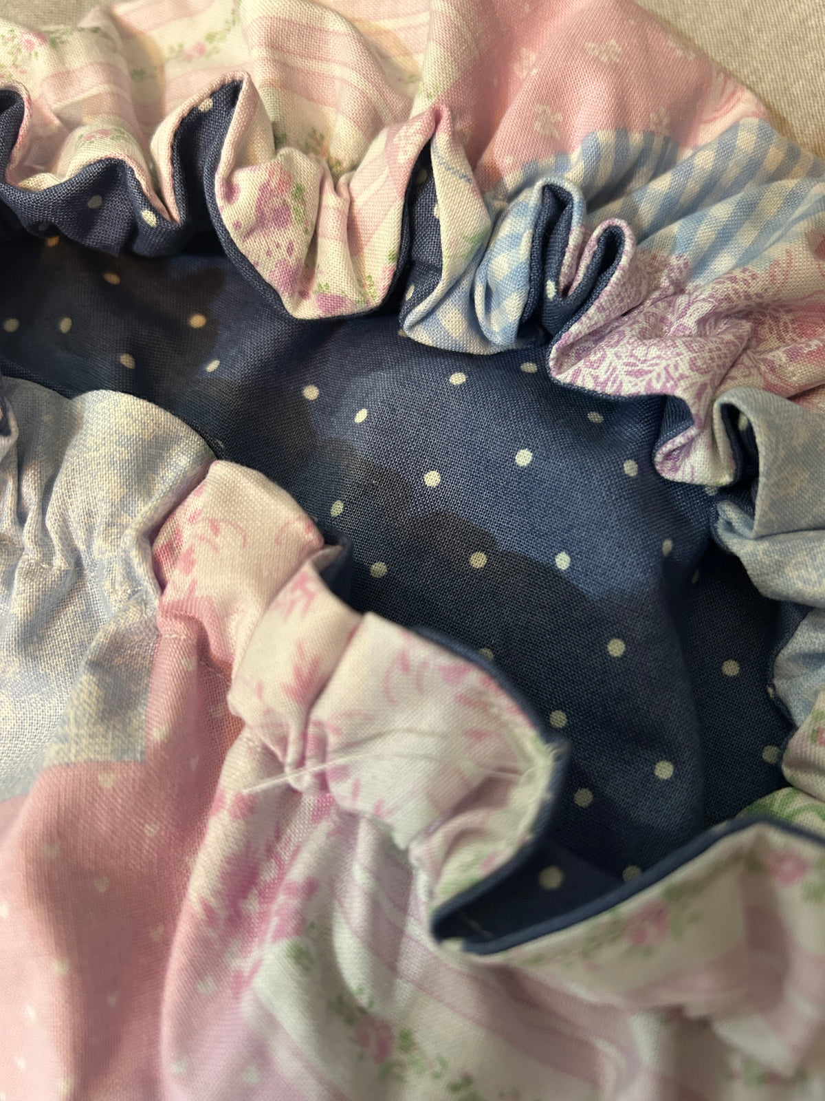Reversible Bowl Cover. Patchwork/Navy